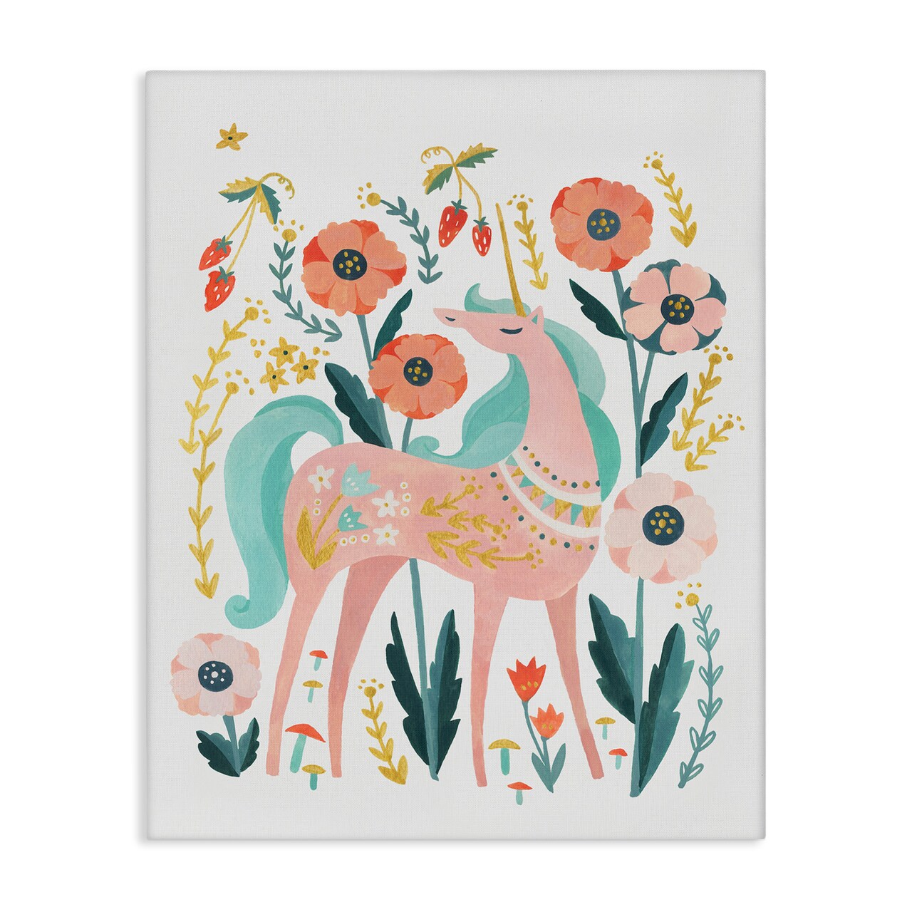 Stupell Industries Pink Unicorn with Florals Canvas Wall Art Design by Irene Chan